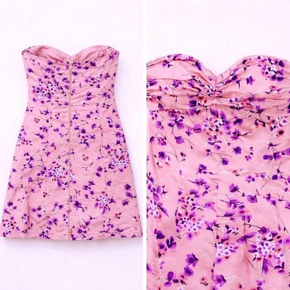 Vintage Express Silk Strapless Babydoll Mini Sweetheart‎ Cocktail Dress Sz 10 - Picture 3 of 9